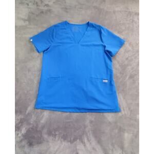 Figs Casma Double Pocket Sz L Womens Scrub Top Ciel Blue Technical Stretch C22